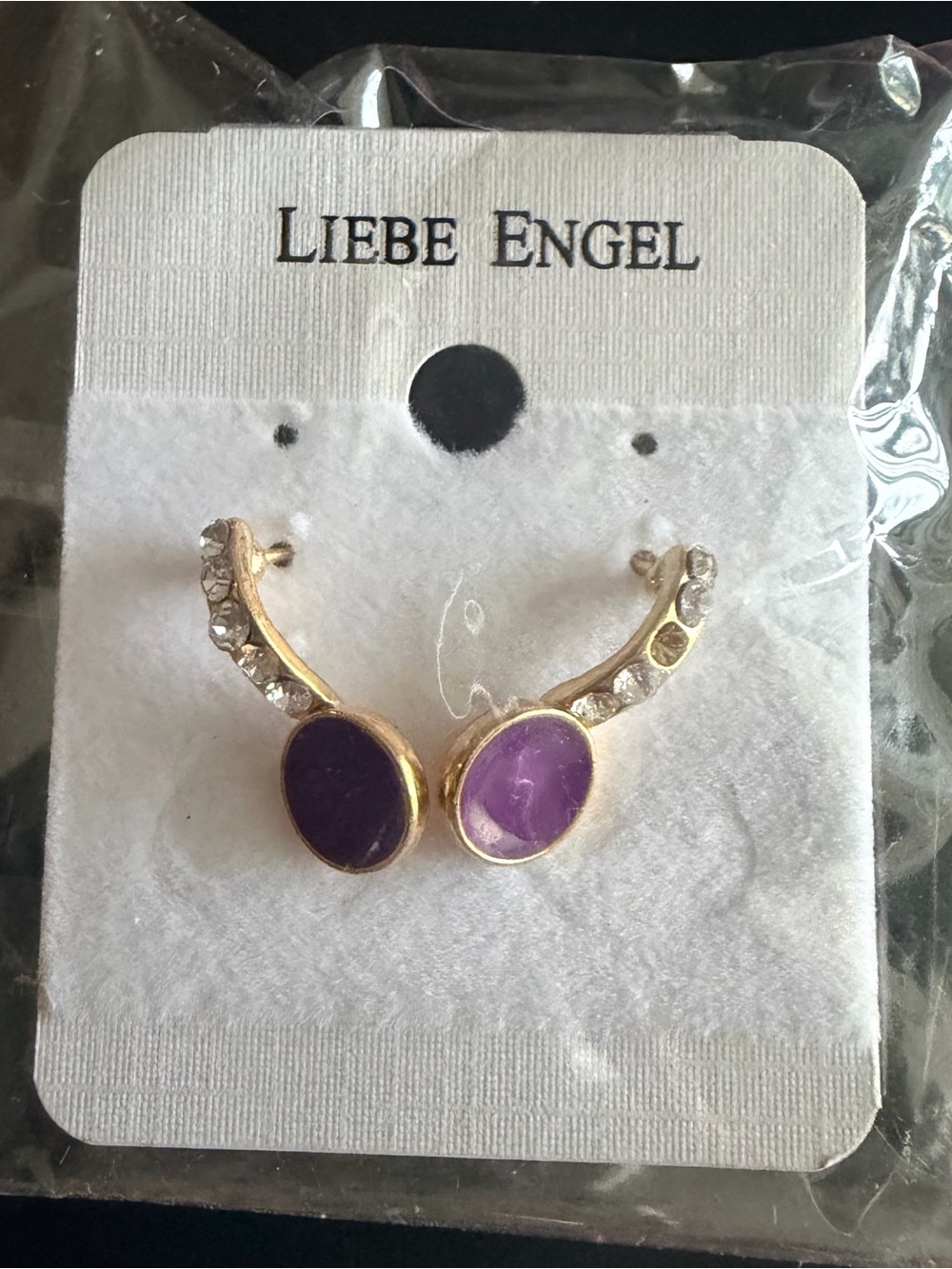 Purple Stone and Crystal Accented Drop Earrings